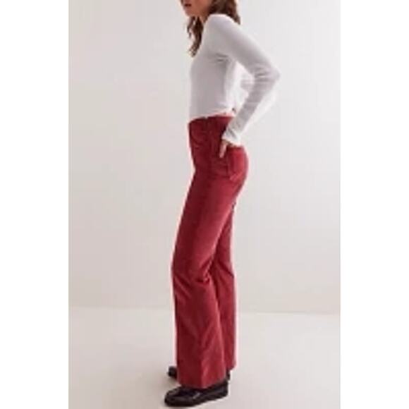 NWT FREE PEOPLE CRVY Karma Cord Flare Jeans WTF $128 LARGE Red Dahlia - Picture 3 of 5